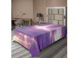 Abakuhaus Lenzuolo Da Letto Paesaggio, Sunburst Cielo Nuvoloso Piovoso Romantico San Valentino Immagine, Morbido E Confortevole Lenzuolo Superiore Per Un Letto Decorativo 1 Pezzo 190 Cm X 100 Cm, Bianco Viola