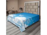 Abakuhaus Lenzuolo Con Stampa Paesaggio, Tempo Ventoso, Vista Rilassante, Immagine Panoramica, Morbido E Confortevole Lenzuolo Superiore Per Un Letto Decorativo, 1 Pezzo, 244 Cm X 205 Cm, Blu E Bianco