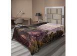 Abakuhaus Lenzuolo Wald, Lupo Della Foresta, Castello Gotico, Lago, Barca In Lontananza, Lenzuolo Morbido E Confortevole Per Un Letto Decorativo, 1 Pezzo, 260 Cm X 168 Cm, Verde