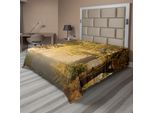 Abakuhaus Lenzuolo Da Letto Bosco, Strada Di Campagna In Una Nebbiosa Mattina D'autunno Paesaggio Ferroviario Paesaggio Naturale, Morbido E Confortevole Lenzuolo Superiore Per Un Letto Decorativo 1 Pezzo 260 Cm X 228 Cm, Verde Caffè Chiaro