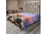 Abakuhaus Lenzuolo Safari, Tigre, Stampa Colorata Con Tramonto Su Cielo Blu E Alberi, Lenzuolo Morbido E Confortevole Per Un Letto Decorativo 1 Pezzo 244 Cm X 205 Cm, Lavanda Senape