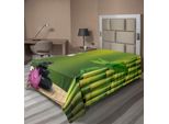 Abakuhaus Spa Lenzuolo, Bambù Fiori Cera Di Pietra Tavolo Orchidee Roccia Tema Stile Di Vita Sano, Morbido E Confortevole Lenzuolo Superiore Per Un Letto Decorativo 1 Pezzo 260 Cm X 168 Cm, Verde Felce Fucsia Bianco
