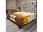 Abakuhaus Paris Lenzuolo, Torre Eiffel Con Tulipano E Silhouette Della Città Nostalgico Romantico Floreale, Morbido E Confortevole Lenzuolo Superiore Per Un Letto Decorativo 1 Pezzo 275 Cm X 260 Cm, Arancione Giallo Marrone