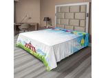 Abakuhaus Lenzuolo Da Letto Circus, Circo Sotto Il Cielo Limpido Con Mazzi Di Palloncini, Fiori Selvatici, Praterie E Viaggi, Morbido E Confortevole Lenzuolo Superiore Per Un Letto Decorativo, 1 Pezzo, 260 Cm X 228 Cm, Multicolore