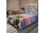 Abakuhaus Lenzuolo Safari, Tigre, Stampa Colorata Con Tramonto Su Cielo Blu E Alberi, Lenzuolo Morbido E Confortevole Per Un Letto Decorativo 1 Pezzo 260 Cm X 168 Cm, Lavanda Senape