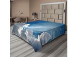 Abakuhaus Lenzuolo Paesaggio, Cielo Colorato Con Nuvole E Raggi Di Sole Paesaggio Nuvoloso Da Sogno Dopo La Pioggia Immagine Artistica, Lenzuolo Morbido E Confortevole Per Un Letto Decorativo 1 Pezzo 275 Cm X 260 Cm, Blu Bianco