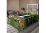 Abakuhaus Lenzuolo Safari, Tigre Siberiana Nell'acqua Cascata Piscina Nuoto Nella Foresta Asiatico Naturale, Morbido E Confortevole Lenzuolo Superiore Per Un Letto Decorativo 1 Pezzo 190 Cm X 100 Cm, Verde Reseda Arancione