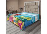 Abakuhaus Lenzuolo Subacqueo, Illustrazione Di Una Sirena Sorridente Sotto L'isola Di Palme Del Giardino Marino, Lenzuolo Morbido E Confortevole Per Un Letto Decorativo, 1 Pezzo, 266 Cm X 260 Cm, Multicolore