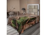 Abakuhaus Lenzuolo Con Corna Di Cervo, Filiale Verde Con Corna Di Cervo Rosso Su Sfondo Di Legno, Lenzuolo Morbido E Confortevole Per Un Letto Decorativo, 1 Pezzo 190 Cm X 100 Cm, Verde Felce, Marrone Umbra