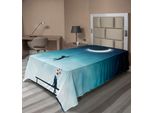 Abakuhaus Lenzuolo Fantasia, Ragazzo Che Raggiunge La Luna Con Una Corda E Ragazza Su Una Panchina, Amore, Romanticismo, Fantasia, Morbido E Confortevole Lenzuolo Superiore Per Un Letto Decorativo, 1 Pezzo, 260 Cm X 168 Cm, Verde Acqua E Bianco