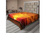 Abakuhaus Lenzuolo Paesaggistico, Tramonto Sul Mare Orizzonte Dorato Vela All'aperto Design Naturale Mediterraneo, Lenzuolo Morbido E Confortevole Per Un Letto Decorativo 1 Pezzo 244 Cm X 205 Cm, Arancione