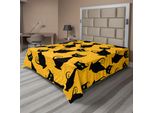 Abakuhaus Lenzuolo Vintage, Motivo Gatti Neri Per Halloween Su Sfondo Arancione - Motivi Grafici Festivi, Lenzuolo Morbido E Confortevole Per Un Letto Decorativo 1 Pezzo 266 Cm X 260 Cm, Nero Arancione
