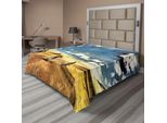 Abakuhaus Lenzuolo, Gruppo Di Amici In Moto In Un'avventura Rurale In Campagna Viaggi Sopra Grafica, Lenzuolo Morbido E Confortevole Per Un Letto Decorativo 1 Pezzo 266 Cm X 260 Cm, Multicolore