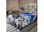 Abakuhaus Lenzuolo Fantasia, Stampa Celestiale Di Montagne Innevate E Pianeta, Lenzuolo Morbido E Confortevole Per Un Letto Decorativo 1 Pezzo 260 Cm X 168 Cm, Bianco E Blu Navy