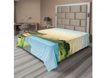 Abakuhaus Lenzuolo Reptil, Illustrazione Di Un Coccodrillo Esotico Nel Fiume Con Palma Design Estivo Divertente, Lenzuolo Morbido E Confortevole Per Un Letto Decorativo 1 Pezzo 266 Cm X 260 Cm, Verde Blu