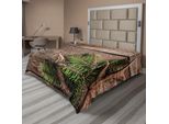 Abakuhaus Lenzuolo Con Corna Di Cervo, Filiale Verde Con Corna Di Cervo Rosso Su Sfondo Di Legno, Lenzuolo Morbido E Confortevole Per Un Letto Decorativo, 1 Pezzo, 244 Cm X 205 Cm, Verde Felce, Marrone Umbra