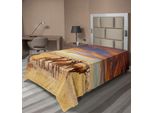 Abakuhaus Lenzuolo Safari, Antilopi Prato Animali Savane Tropicali Esotiche Tramonto, Lenzuolo Morbido E Confortevole Per Un Letto Decorativo 1 Pezzo 260 Cm X 168 Cm, Giallo Rosso Marrone