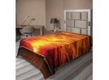 Abakuhaus Lenzuolo Da Letto Paesaggistico, Tramonto Sul Mare Orizzonte Dorato Vela All'aperto Design Naturale Mediterraneo, Lenzuolo Morbido E Confortevole Per Un Letto Decorativo 1 Pezzo 260 Cm X 168 Cm, Arancione