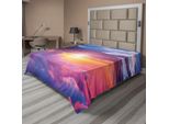 Abakuhaus Lenzuolo Paesaggio, Scena Tramonto Con Cielo Dai Colori Diversi E Ombre Stampate, Lenzuolo Superiore Morbido E Confortevole Per Un Letto Decorativo 1 Pezzo 244 Cm X 205 Cm, Viola Blu Giallo