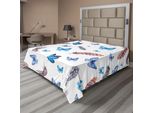 Abakuhaus Lenzuolo Con Farfalle, Piume E Farfalle Stampa In Stile Acquerello Stampa In Stile Vintage, Lenzuolo Morbido E Confortevole Per Un Letto Decorativo 1 Pezzo 260 Cm X 228 Cm, Bianco Blu Grigio