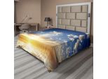 Abakuhaus Lenzuolo Mystiker, Riflesso Del Tramonto Vista Sul Lago Con Raggi Di Sole Vividi All'orizzonte Immagine, Lenzuolo Morbido E Confortevole Per Un Letto Decorativo 1 Pezzo 266 Cm X 260 Cm, Giallo Marrone Blu