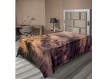 Abakuhaus Lenzuolo Mystiker, Alba Su Una Foresta Mistica Mattina D'estate Immagine Vivace, Lenzuolo Morbido E Confortevole Per Un Letto Decorativo 1 Pezzo 260 Cm X 168 Cm, Giallo Marrone