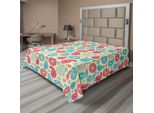 Abakuhaus Lenzuolo Paisley, Motivo Retrò E Fiori In Stile Etnico, Stampa Artistica, Lenzuolo Morbido E Confortevole Per Un Letto Decorativo, 1 Pezzo, 244 Cm X 205 Cm, Turchese Rosa Crema