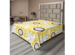 Abakuhaus Lenzuolo Giallo, Illustrazione Colorata Con Motivi E Fantasie Floreali Estivi E Naturali, Morbido E Confortevole Lenzuolo Superiore Per Un Letto Decorativo, 1 Pezzo, 244 Cm X 205 Cm, Giallo Grigio