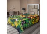 Abakuhaus Lenzuolo, Immagine Fiabesca Di Un Giardino Giapponese Con Un Antico Ponte Sul Lago, Stampa Naturale, Lenzuolo Morbido E Confortevole Per Un Letto Decorativo, 1 Pezzo, 260 Cm X 168 Cm, Arancione E Verde.