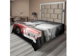 Abakuhaus Paris Lenzuolo, Stravagante Auto D'epoca Gita Eiffel In Una Fredda Giornata Tema Romantico Arte Retrò, Morbido E Confortevole Lenzuolo Superiore Per Un Letto Decorativo 1 Pezzo 260 Cm X 228 Cm, Grigio Rosso