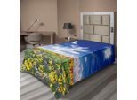 Abakuhaus Lenzuolo Con Fiori, Prato Fiorito E Cielo Nuvoloso Natura Vivace Sole Primavera Stampa Artistica, Lenzuolo Morbido E Confortevole Per Un Letto Decorativo 1 Pezzo 260 Cm X 168 Cm, Multicolore