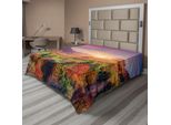 Abakuhaus Lenzuolo Naturale, Mattina Autunnale Pastorale Nel Villaggio Di Montagna Caduta Dell'albero Stampa Rurale Surreale, Lenzuolo Superiore Morbido E Confortevole Per Un Letto Decorativo 1 Pezzo 275 Cm X 260 Cm, Rosso Viola Verde