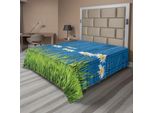 Abakuhaus Lenzuolo Con Fiori, Erba Fresca Primaverile E Margherite Su Recinzione, Stampa Vintage Estiva, Lenzuolo Morbido E Confortevole Per Un Letto Decorativo, 1 Pezzo, 244 Cm X 205 Cm, Verde, Bianco, Blu