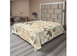 Abakuhaus Lenzuolo Con Mappa Del Mondo, Motivo Con Mappa Del Mondo Vintage, Dirigibile, Corda Annodata, Stampa Retrò, Lenzuolo Morbido E Confortevole Per Un Letto Decorativo, 1 Pezzo, 266 Cm X 260 Cm, Beige Verde Oliva