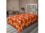 Abakuhaus Lenzuolo Arancione, Grandi Papaveri Boemi In Fiore Su Sfondo Antico, Design Grafico, Lenzuolo Morbido E Confortevole Per Un Letto Decorativo, 1 Pezzo, 190 Cm X 100 Cm, Arancione Bruciato E Bianco