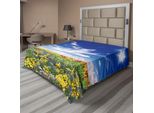 Abakuhaus Lenzuolo Con Fiori, Prato Fiorito E Cielo Nuvoloso Natura Vivid Sun Springtime Stampa Artistica, Lenzuolo Morbido E Confortevole Per Un Letto Decorativo 1 Pezzo 260 Cm X 228 Cm, Multicolore