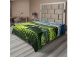 Abakuhaus Lenzuolo Naturale, Sole Nascente Nella Valle Cielo Nuvoloso Scuro Paesaggio Pastorale Drammatica Stampa Cielo, Lenzuolo Morbido E Confortevole Per Un Letto Decorativo 1 Pezzo 266 Cm X 260 Cm, Verde Blu