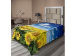 Abakuhaus Lenzuolo Con Motivo Girasoli, Campo Di Girasoli Fresco Sotto Un Cielo Limpido E Nuvoloso, Immagine Di Campagna, Lenzuolo Morbido E Confortevole Per Un Letto Decorativo, 1 Pezzo, 260 Cm X 168 Cm, Verde, Blu, Giallo