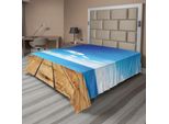 Abakuhaus Lenzuolo Paesaggistico, Vista Dal Molo Sotto Un Cielo Estivo Limpido E Nuvoloso, Stampa A Tema Spiaggia, Lenzuolo Morbido E Confortevole Per Un Letto Decorativo, 1 Pezzo, 260 Cm X 228 Cm, Marrone, Bianco, Blu