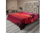 Abakuhaus Lenzuolo Ocean, Tramonto Vista Da Spiaggia Tropicale Silhouette Palma Sulla Riva Stampa Artistica, Morbido E Confortevole Lenzuolo Superiore Per Un Letto Decorativo 1 Pezzo 244 Cm X 205 Cm, Rosso