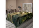 Abakuhaus Lenzuolo Wald, Raggi Di Sole Mattutini, Vista Panoramica Attraverso Gli Alberi, Morbido E Confortevole Lenzuolo Superiore Per Un Letto Decorativo 1 Pezzo 190 Cm X 100 Cm, Verde Beige Nero