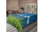 Abakuhaus Lenzuolo Con Fiori, Erba Fresca Primaverile E Margherite Su Recinzione, Stampa Vintage Estiva, Lenzuolo Morbido E Confortevole Per Un Letto Decorativo, 1 Pezzo, 260 Cm X 168 Cm, Verde, Bianco, Blu