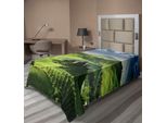 Abakuhaus Lenzuolo Naturale, Sole Nascente Nella Valle Cielo Nuvoloso Scuro Paesaggio Pastorale Drammatica Stampa Cielo, Lenzuolo Morbido E Confortevole Per Un Letto Decorativo 1 Pezzo 260 Cm X 168 Cm, Verde Blu