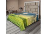 Abakuhaus Lenzuolo Naturale, Paesaggio Estivo Con Erba, Nuvole E Campagna, Stampa Innovativa, Lenzuolo Morbido E Confortevole Per Un Letto Decorativo, 1 Pezzo, 260 Cm X 228 Cm, Blu Verde