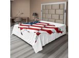 Abakuhaus Lenzuolo Con Mappa Del Mondo, Stampa Grafica Con Stelle Della Bandiera Americana, Lenzuolo Morbido E Confortevole Per Un Letto Decorativo, 1 Pezzo, 260 Cm X 228 Cm, Bianco, Rosso, Blu