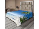Abakuhaus Lenzuolo Ocean, Spiaggia Tropicale Con Palme Nell'oceano, Paradiso Estivo, Design Moderno, Lenzuolo Morbido E Confortevole Per Un Letto Decorativo, 1 Pezzo, 260 Cm X 228 Cm, Crema, Verde, Blu