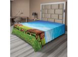 Abakuhaus Lenzuolo Con Elefanti, Famiglia Di Elefanti, Stampa Con Elefanti Nella Savana Africana, Lenzuolo Morbido E Confortevole Per Un Letto Decorativo, 1 Pezzo, 244 Cm X 205 Cm, Verde, Marrone, Blu