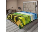 Abakuhaus Lenzuolo Naturale, Tramonto Di Campagna In Italia Con Alberi E Cielo Limpido, Lenzuolo Morbido E Confortevole Per Un Letto Decorativo, 1 Pezzo, 244 Cm X 205 Cm, Blu Verde