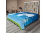 Abakuhaus Lenzuolo Con Mappa Del Mondo, Grafica Con Nuvole Stilizzate Nel Cielo Con Colori Naturali, Stampa Artistica, Lenzuolo Morbido E Confortevole Per Un Letto Decorativo, 1 Pezzo, 275 Cm X 260 Cm, Verde, Bianco, Blu