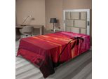 Abakuhaus Lenzuolo Ocean, Tramonto Vista Da Spiaggia Tropicale Silhouette Palma Sulla Riva Stampa Artistica, Morbido E Confortevole Lenzuolo Superiore Per Un Letto Decorativo 1 Pezzo 260 Cm X 168 Cm, Rosso